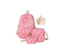 Bow Backpack for Girls with Lunchbox, 3Pcs Set Preppy Backpacksfor Girls, Cute Kawaii Large Capacity Nylon Bow Bookbag Set (Pink) (RED)
