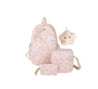 Bow Backpack for Girls with Lunchbox, 3Pcs Set Preppy Backpacksfor Girls, Cute Kawaii Large Capacity Nylon Bow Bookbag Set (Pink) (PINK)