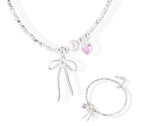 Bow Bracelet - I Couldn't Tie The Knot Without You,Adjustable Chain Sterling Silver Plated Pearl Beaded Bracelets,Best Friend Bracelets Friendship Jewelry for Women (2PCS)
