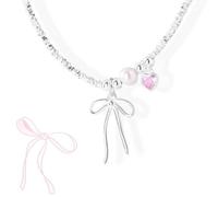 Bow Bracelet - I Couldn't Tie The Knot Without You,Adjustable Chain Sterling Silver Plated Pearl Beaded Bracelets,Best Friend Bracelets Friendship Jewelry for Women (Necklace)