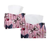 Bow Knots Cherry Berry and Stars on Striped Pink Background Box Cover, rettangolare porta fazzoletti decorativo per il viso dispenser per tovaglioli per bagno, cucina, tavolino da caffè auto
