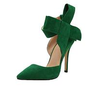 Bow Ladies Solid Summer Big Fashion Heels High Color Temperament Punta Sandali Donne (Green, 39)