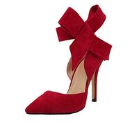 Bow Ladies Solid Summer Big Fashion Heels High Color Temperament Punta Sandali Donne (Red, 39)