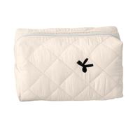 Bow Makeup Bag, Large Aesthetic Toiletry Organizer, Quilted Cosmetic Pouch, Travel-Friendly And Waterproof For And Cosmetics Storage, Pink, 6.3x3.54x3.54 Inches