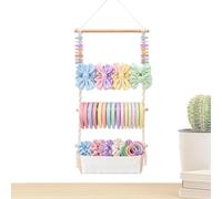 Bow Organizer Girls Macrame Hairpin Hanger Rack with Basket | Headband Holder Organizer Door Closet Dresser Back Bedroom Living Room Nursery School Bathroom Dorm