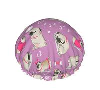Bow Pink Dog Shar Pei Pugs Cuffia da bagno per bambini Cuffia per capelli Cuffia per a riutilizzabile Cuffia per capelli morbida ed elastica per capelli lunghi Capelli corti Capelli ricci