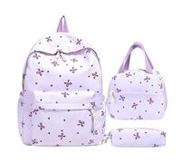 Bow Print Backpack Set - Cute Three-Piece Bookbag Set, Large Capacity | 11.42x5.12x15.16 Inches | Nylon & Polyester Fabric | 3-Piece Bookbag Set With Lunch Tote & Pencil Pouch For Students, Teens