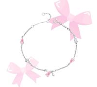 Bow Zircon Bracelet - Friendship is Like a Bow, Adjustable Ribbon Bow Beaded Chain Bracelet Friendship Bracelets with Zircon Women Trendy Bracelet Gift for Her (Pink)