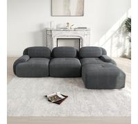 BOWDOW Divano ad angolo in velluto a coste grigio 298x178x70 cm, senza | Schiuma 32D monoblocco, braccioli extra-larghi, penisola angolare, base antiscivolo, 750 kg, senza montaggio, forma 72h-7j.