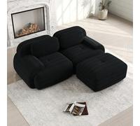 BOWDOW Divano ad angolo in velluto a coste nero 208x178x70 cm, senza | Velluto a costine premium, schiuma 32D, braccioli curvi, base antiscivolo, senza montaggio, 550 kg, forma 72-7 g.