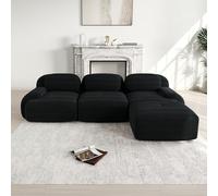 BOWDOW Divano ad angolo in velluto a coste nero 298x178x70 cm, senza | Schiuma 32D monoblocco, braccioli extra-larghi, penisola angolare, base antiscivolo, 750 kg, senza montaggio, forma 72h-7j.