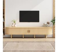 BOWDOW Mobile TV 170 cm Ovale, contenitore modulare, legno noce chiaro | Mobile TV ovale 170 cm, 2 cassetti, ante scorrevoli, ripiani regolabili, 30 kg, design moderno