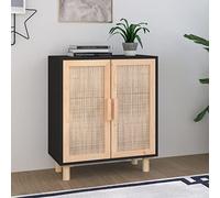 BOWEKAM Armadietti & Stoccaggio-Buffet & Credenze-Credenza Nero 60x30x70 cm Legno massello pino e l Rattan