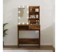 BOWEKAM Armadietti & Storage - Mobiletto da toletta per camera da letto, tavolo da toeletta con LED in rovere fumé, 74,5 x 40 x 141 cm