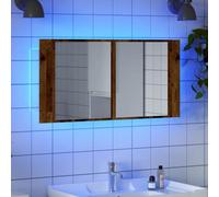 BOWEKAM Armadietto con specchio LED in legno anticato 90x12x45 cm Legno Ingegnerizzato