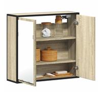 BOWEKAM Armadietto da bagno con specchio in rovere Sonoma, 65 x 20 x 60 cm, in legno ingegnerizzato