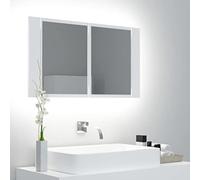 BOWEKAM Armadietto da bagno con specchio LED bianco, 80 x 12 x 45 cm, in acrilico