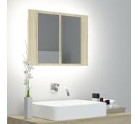 BOWEKAM Armadietto da bagno con specchio LED in rovere Sonoma, 60 x 12 x 45 cm, acrilico