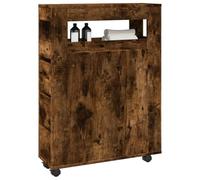 BOWEKAM Armadietto da bagno stretto con ruote in legno di rovere fumé