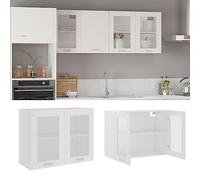 BOWEKAM Armadietto pensile in vetro bianco 80x31x60 cm Ingegnerizzato Arredamento in legno,Armadietti e stoccaggio,Armadi da cucina