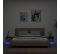 BOWEKAM Casa & Giardino - Comodino con luci LED, 2 pezzi, nero, 40 x 39 x 37 cm
