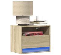 BOWEKAM Comodino da parete con luci a LED in rovere Sonoma, mobili, tavolini, comodini