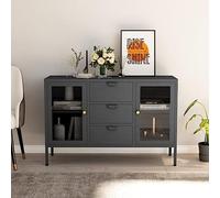 BOWEKAM Credenza Antracite 105x35x70 cm Acciaio e Vetro Temperato-Furniture,Armadietti & Stoccaggio,Buffet & Credenze