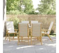 BOWEKAM Home & Garden - 6 sedie pieghevoli reclinabili con cuscini bianco crema in bambù