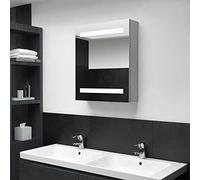 BOWEKAM Home & Garden-Armadietto da bagno con specchio a LED, grigio cemento, 50 x 14 x 60 cm