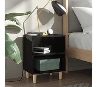 BOWEKAM Home & Garden - Armadietto letto con gambe in legno massello, 40 x 30 x 50 cm, colore: Nero lucido