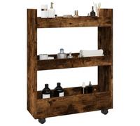 BOWEKAM Home & Garden-Carrello portaoggetti stretto a 3 ripiani in legno di quercia fumé