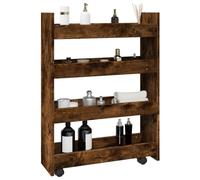 BOWEKAM Home & Garden-Carrello portaoggetti stretto a 4 ripiani in legno di quercia fumé