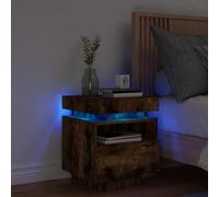 BOWEKAM Home & Garden - Comodino con luci LED, in rovere fumé, 40 x 39 x 48,5 cm
