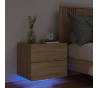 BOWEKAM Home & Garden - Comodino da parete con luci a LED in rovere Sonoma