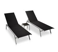 BOWEKAM Home & Garden - Lettini prendisole 2 pezzi con tavolo in acciaio e textilene nero a scelta