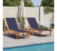 BOWEKAM Home & Garden - Lettini prendisole 2 pezzi con tavolo in legno massello di acacia e textilene blu