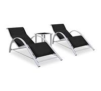 BOWEKAM Home & Garden - Lettini prendisole con tavolo in alluminio, 2 pezzi, colore: nero