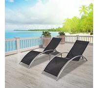 BOWEKAM Home & Garden - Lettini prendisole con tavolo in alluminio, colore: nero