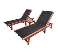 BOWEKAM Home & Garden - Lettini prendisole con tavolo in legno massello di acacia e textilene, 2 pezzi