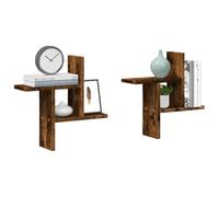 BOWEKAM Home & Garden-Mensole da Parete 2 Pezzi Rovere Fumé 38x12x38 cm Legno Ingegnerizzato - Scelta