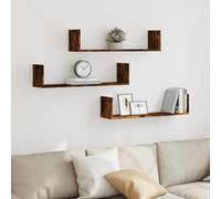 BOWEKAM Home & Garden-Mensole da Parete 3 Pezzi Rovere Fumé 80x18x18 cm Legno Ingegnerizzato - Scelta