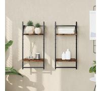 BOWEKAM Home & Garden - Mensole da parete a 2 ripiani con barre, 2 pezzi, rovere fumè, 30 x 25 x 65 cm