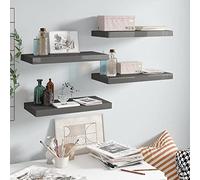 BOWEKAM Home & Garden - Mensole da parete a sospensione, 4 pezzi, in MDF, 50 x 23 x 3,8 cm, colore: Grigio lucido