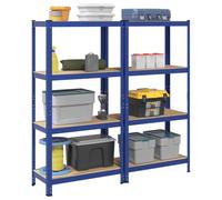 BOWEKAM Home & Garden-Mensole portaoggetti a 4 strati, 2 pezzi, acciaio blu e legno ingegnerizzato, scelta