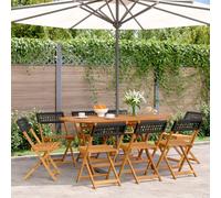 BOWEKAM Home & Garden - Sedie da giardino pieghevoli, 8 pezzi, in polyrattan e legno massello, colore: Nero