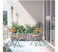 BOWEKAM Home & Garden - Sedie da giardino pieghevoli in acciaio e legno di acacia massiccio, 2 pezzi