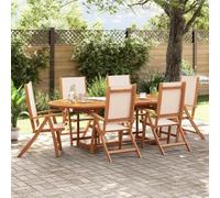 BOWEKAM Home & Garden - Sedie da giardino pieghevoli in legno massello di acacia e textilene, 6 pezzi
