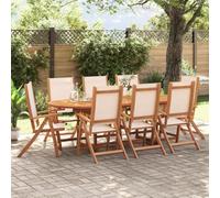 BOWEKAM Home & Garden - Sedie da giardino pieghevoli in legno massello di acacia e textilene, 8 pezzi