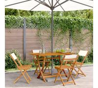 BOWEKAM Home & Garden - Sedie da giardino pieghevoli in tessuto bianco crema e legno massello, 4 pezzi