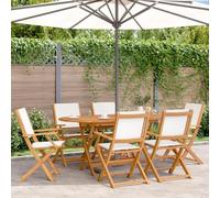 BOWEKAM Home & Garden - Sedie da giardino pieghevoli in tessuto bianco crema e legno massello, 6 pezzi